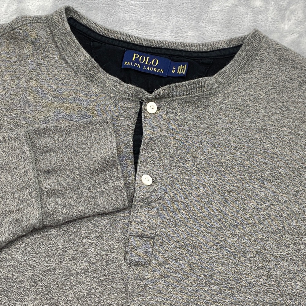 Polo Ralph Lauren Mens Large Heather Grey Cotton Long Sleeve Henley Shirt Casual